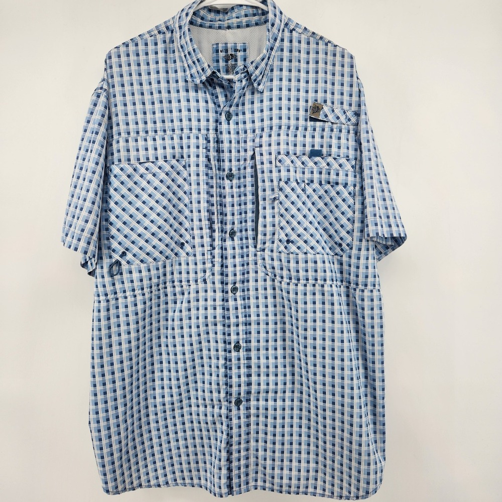 Reel Legends Mens Blue Plaid Vented Short Sleeve Fishing Shirt Size Tuna L